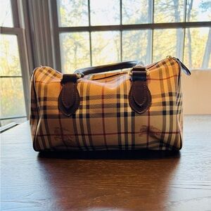 Burberry Beige and Brown Plaid Classic Bowler Bag